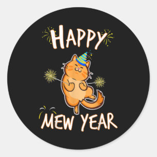 Sticker Rond Bonne année 2023 Drôle Chat Nouvel An Fête de la R