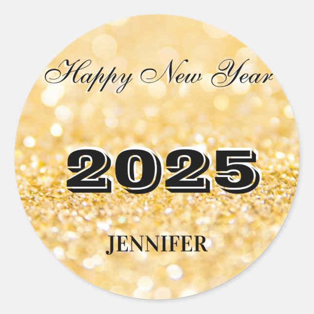 Sticker Rond Bonne année 2025 Chic Custom Gold Business (Devant)