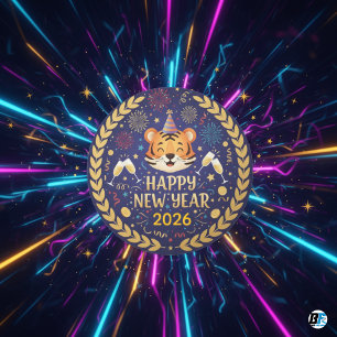 Sticker Rond Bonne année 2026 Fête de célébration du Tigre