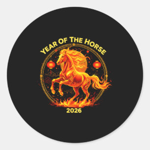 Sticker Rond Bonne année 2026 Nouvel An chinois Cheval Zodiaque