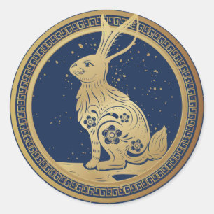 Sticker Rond Bonne année chinoise de Rabbit Blue Gold 2023