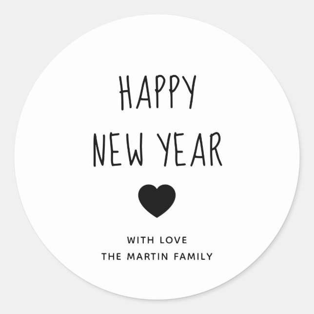 Sticker Rond Bonne année | Coeur noir et blanc mignon (Devant)