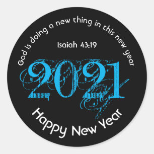 Sticker Rond Bonne année DIEU FAIT UNE NOUVELLE CHOSE Cyan