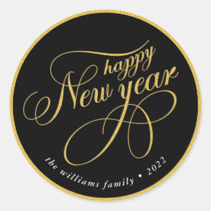 Sticker Rond Bonne année Gold & Black Typographie