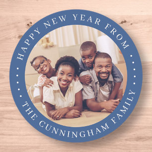 Sticker Rond Bonne année Photo de famille moderne simple chic