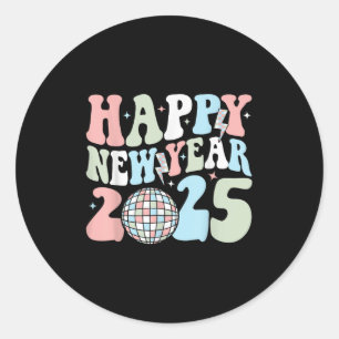 Sticker Rond Bonne année rétro groovy 2025 Nouvel An mignon 202
