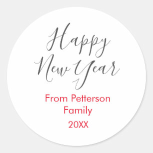 Sticker Rond Bonne année rouge gra ajouter nom de famille année