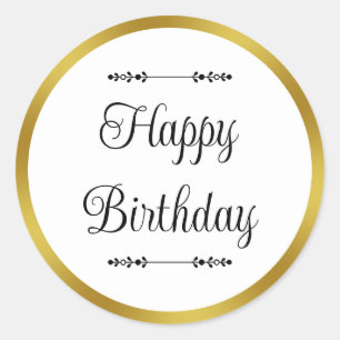 Sticker Rond Bonne Anniversaire Elégant Bordure blanche et or