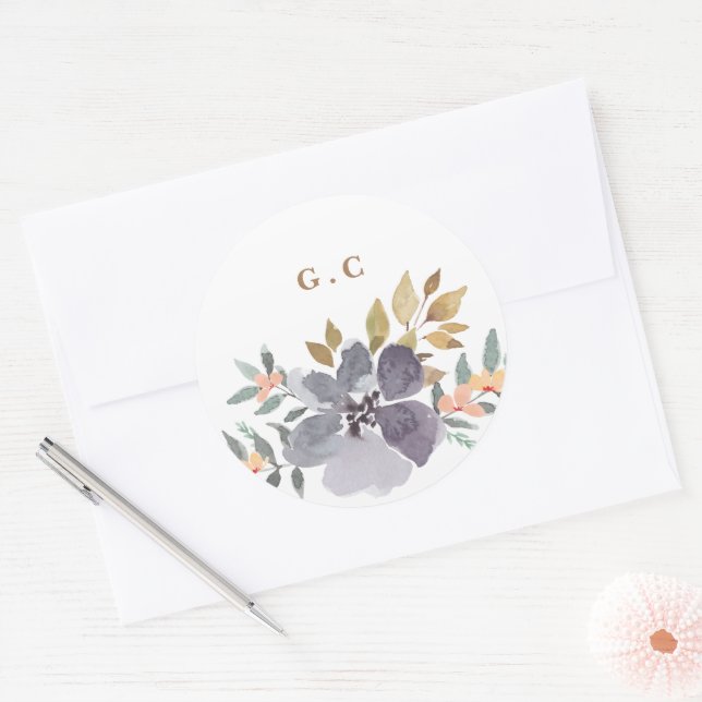 Sticker Rond Bonne aquarelle Florals Mariage Grand (Enveloppe)