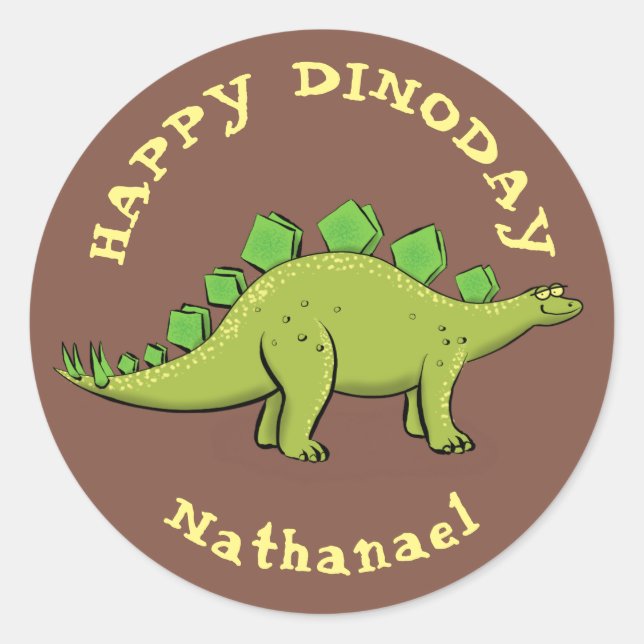 Sticker Rond Bonne caricature de stégosaurus dinosaure (Devant)