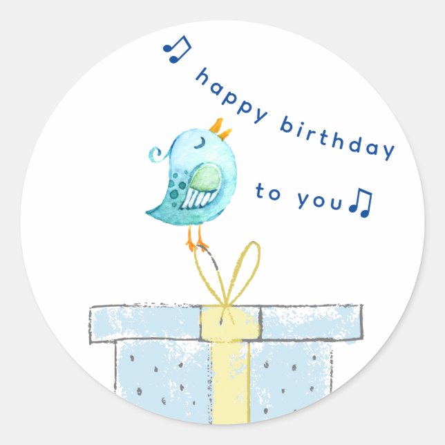 Sticker Rond Bonne Chanson d'anniversaire (Simple Little Bird 2 (Devant)