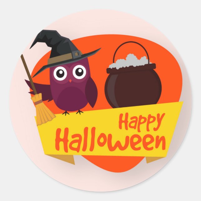 Sticker Rond Bonne Chouette à Halloween | Sceau à coller (Devant)