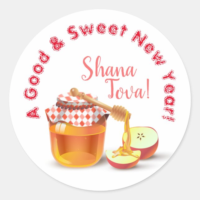 Sticker Rond Bonne et douce nouvelle année ! Shana Tova au miel (Devant)