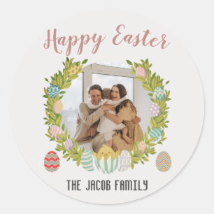 Sticker Rond Bonne famille de Pâques, famille heureuse une phot