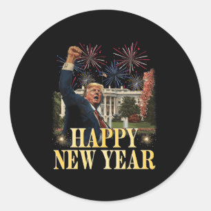 Sticker Rond Bonne fête du Nouvel An 2025 Trump 2024 Prenez l'A
