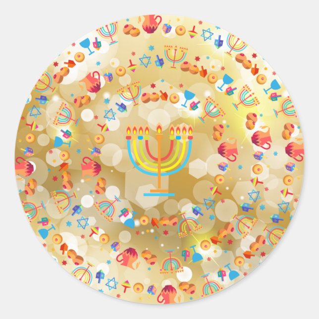 Sticker Rond Bonne fête Hanoukka belle décoration (Devant)