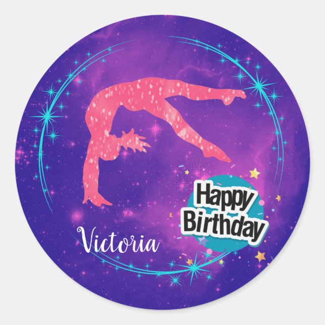 Sticker Rond Bonne Gymnastique d'anniversaire Galaxy Tumbling (Devant)