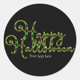 Sticker Rond Bonne Halloween Black & Green Stripes Party Favori