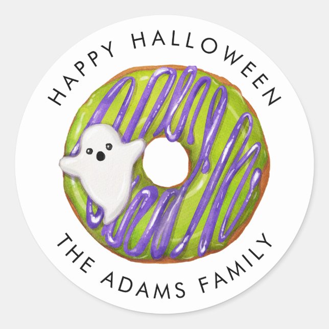 Sticker Rond Bonne Halloween Éffrayant Fantôme Donut (Devant)