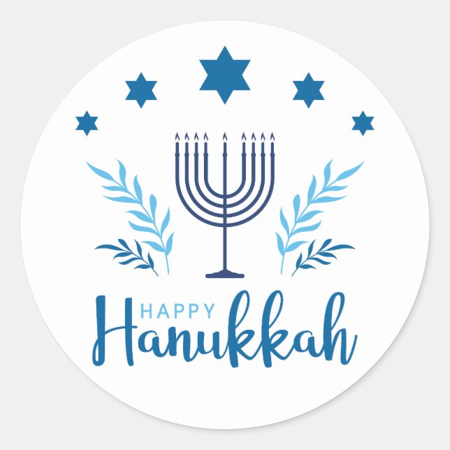 Sticker Rond Bonne Hanoukka Menorah Stars (Devant)
