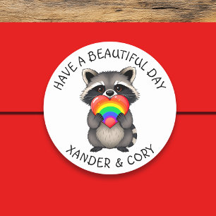 Sticker Rond Bonne journée   Raccoon LGBTQ