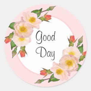 Sticker Rond Bonne journée rose Roses Floral