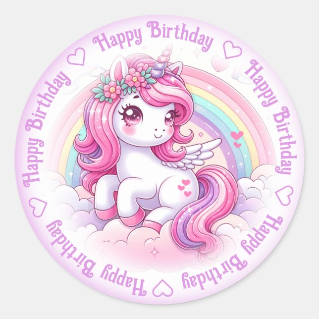 Sticker Rond Bonne licorne d'anniversaire (Devant)