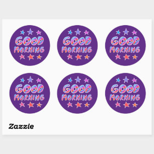 Sticker Rond BONNE MATIN Cool coloré amusant violet ensemble de
