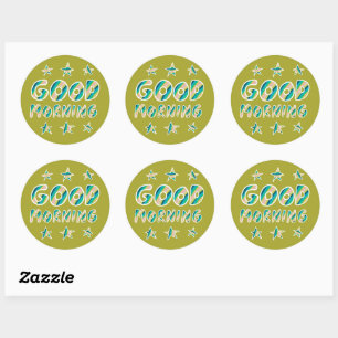Sticker Rond BONNE MATINÉE Cool Colorful Fun Avocado ensemble d