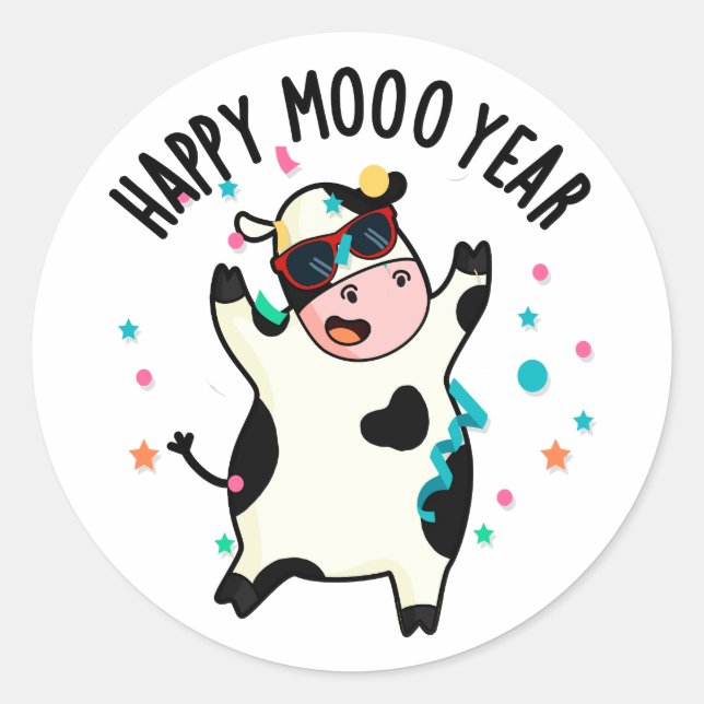 Sticker Rond Bonne Moo Année Funny Cow Pun (Devant)