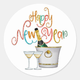 Sticker Rond Bonne nouvelle année Champagne de Parties scintil