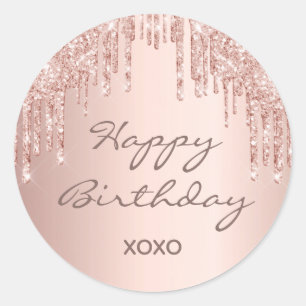 Sticker Rond Bonne parties scintillant d'anniversaire rose or r