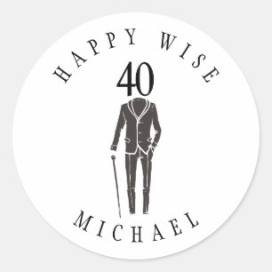 Sticker Rond Bonne sage 40 ans typographie joyeux anniversaire