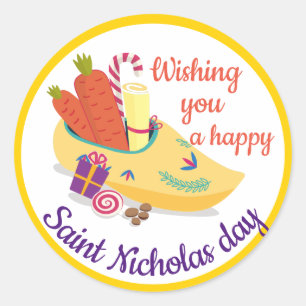 Sticker Rond Bonne Saint Nicolas Day Greeting, Sinterklaas eve