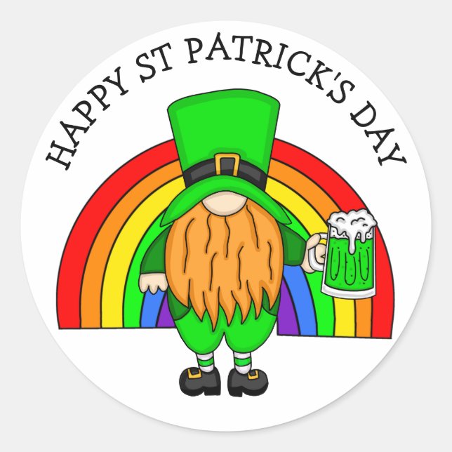 Sticker Rond Bonne Saint Patrick's Day | Gnome Leprechaun (Devant)