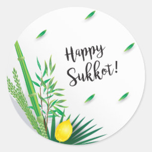 Sticker Rond Bonne Sukkot Festival Juif Fête Lulav Etrog
