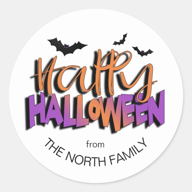Sticker Rond Bonne typographie d'Halloween avec Bats Orange ID6 (Devant)