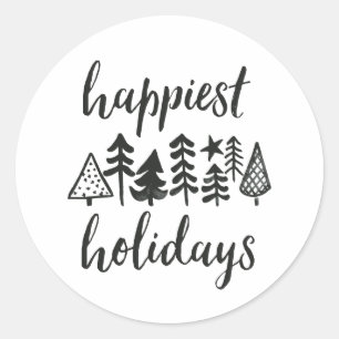 Sticker Rond Bonnes fêtes arbres de Noël d'aquarelle ronds