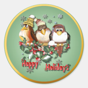 Sticker Rond Bonnes fêtes Oiseau-Autocollants de Chirstmas