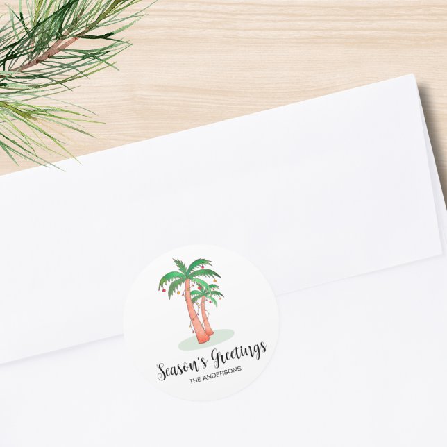 Sticker Rond Bonnes Fêtes Palmiers tropicaux Noël (Créateur téléchargé)
