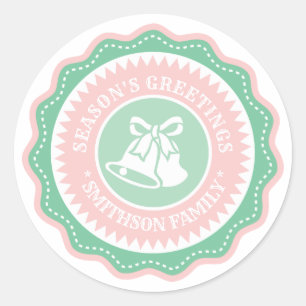 Sticker Rond Bonnes Fêtes vert menthe et rose pastel