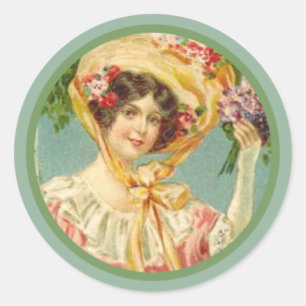 Sticker Rond Bonnet de Pâques vintage de la Dame victorienne