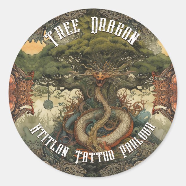 Sticker Rond Bonsai Dragon Arbre Japonais Art AI (Devant)