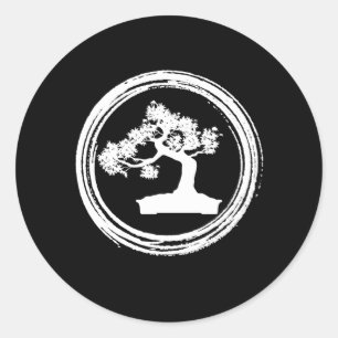Sticker Rond Bonsai Tree Enso Circle Vintage Zen Calligraphie