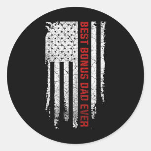 Sticker Rond Bonus Papa Jamais Américain Drapeau Fête des pères