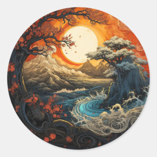 Sticker Rond Bonzai Tree Wave Yin Yang Arts martiaux
