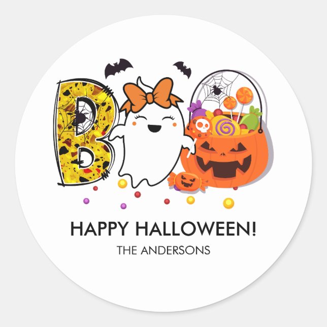 Sticker Rond Boo ! Baguette Halloween (Devant)