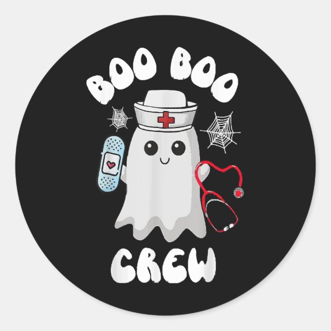 Sticker Rond Boo Boo Crew Cute Nurse Ghost Funny Halloween (Devant)