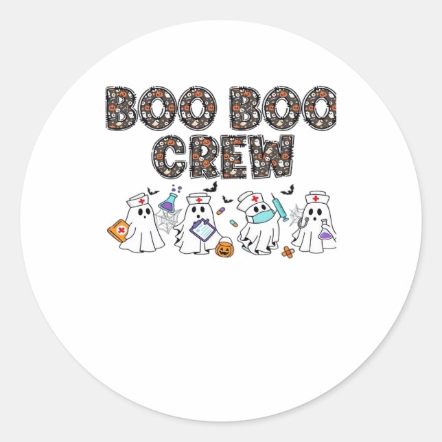 Sticker Rond Boo Boo Crew � drôle Halloween Infirmière Ghosts M (Devant)