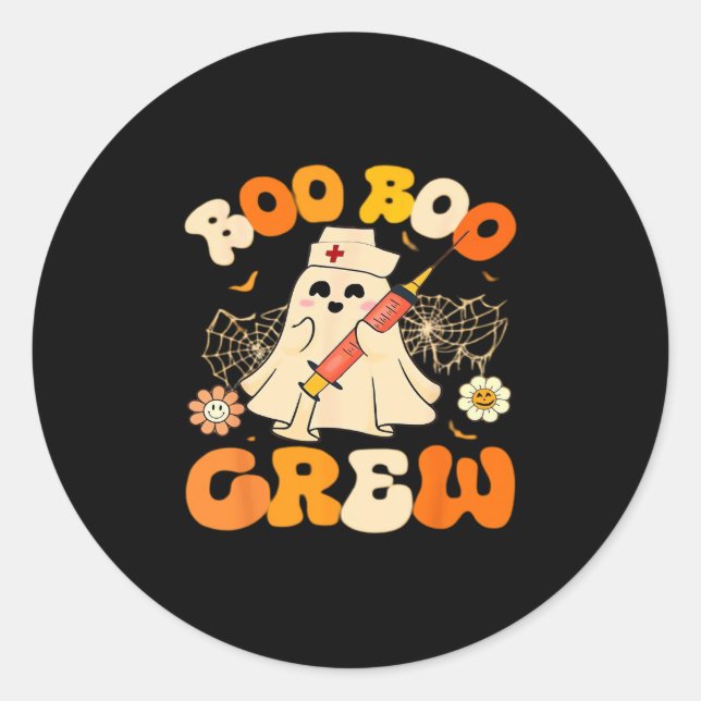 Sticker Rond Boo Boo Crew Funny Ghost For Nurse, Retro Hallowee (Devant)